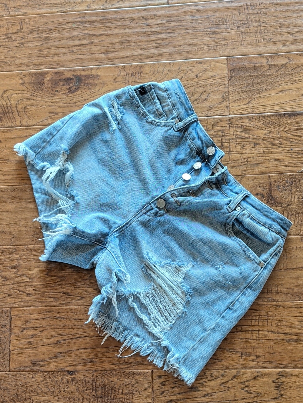 KanCan High-Rise Light Blue Distressed Denim Shorts